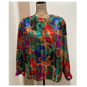 Vintage Tess Colorful Long Sleeve Pleated Blouse 8